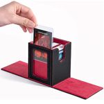 ZLCA MTG Deck Box with Magic Commander Window Display Trading Deck Case Hold 100 Double Sleeved Cards Baseball Card Storage Box is Suitable for CCG/EDH(Black&Red)