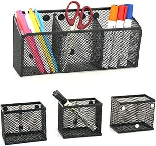 Neudeco Magnetic Pencil Holder, Locker Shelf Organizer, Metal Storage Basket for Whiteboard, Refrigerator, Ideal Cabinet for School, Black (Pack 4)