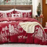 Bedsure Christmas Duvet Cover Twin - Red Forest Christmas Kids Bedding Set, 4-Piece Includes 1 Duvet Cover, 1 Pillow Sham, 1 Throw Blanket and 1 Decorative Pillow (Twin, Red Forest)