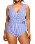 Yonique Plus Size One Piece Swimsuits for Women Tummy Control Bathing Suits Full Coverage Swimwear, Blue Stripe, 18 Plus