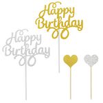 20 Pack Happy Birthday Cake Toppers,YuCool Birthday Party Decorations Glitter Letters with 10 Pack Heart Shape Decor Sticks-Gold and Silver