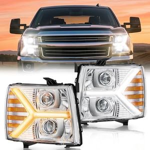 SPBREW Front light Kit for Chevy Silverado 1500 2500 HD 3500 HD 2007-2013, Truck Light Kit with DRL Turn Signal & Clear Lens, Anti-Glare & Wateproof Front Lamp Kit, Chrome