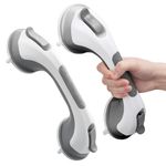 LEVERLOC Shower Grab Bar, 2 Pack 12 Inch Suction Grab Bars for Bathtubs, Shower Handle for Bathroom, Removable Handrails for Seniors and Elderly, Waterproof Drill Free, Grey