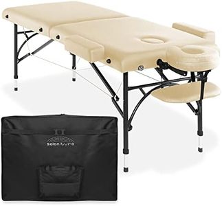 Saloniture Professional Portable Lightweight Bi-Fold Massage Table with Aluminum Legs - Includes Headrest, Face Cradle, Armrests and Carrying Case Cream