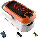 MIBEST Orange LED Finger Pulse Oximeter - Blood Oxygen Saturation Monitor - SPO2 Pulse Oximeter - Portable Oxygen Sensor with Included Batteries - O2 Saturation Monitor with Carry Pouch