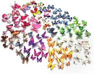 Uandhome 96PCS 3D Butterfly Wall Stickers Removable DIY Wall Decals Home Decor Multicolor Wall Murals Crafts Butterflies Magnetic Decals for Kids Room TV Background Decoration