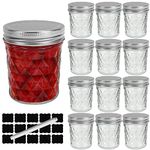 Yishik 6OZ Mason Jars with Silver Lids,12 Pack 200ml Glass Canning Jars for Preserving,Food Storage,Homemade Gift,Party&Wedding Favors