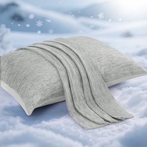 Elegear Cooling Pillow Cases for Hot Sleepers, Japanese Q-Max 0.45 Cool Pillowcases, Both Sides[Cooling/Cotton], Breathable Soft Pillowcase for Hair and Skin, Set of 2-Gray (Queen (51 x 76cm))