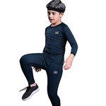 MeetHoo Thermal Underwear Kids, Boy's Long Sleeve Base Layer Compression Warm Underwear Set Bottom&Tops Fleece Lined for Kids (8-16 Years)