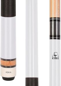 Aska L2 2-Piece Pool Cue Stick, 58-inches Hard Rock Canadian Maple, 13mm Hard Tip (White 19-Ounce)