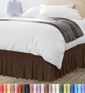 Utopia Bedding Queen Elastic Bed Ruffle - Easy Wrap Around Ruffle - Microfiber Bed Skirt with Adjustable Elastic Belt 16 Inch Tailored Drop - Hotel Quality Bedskirt, Fade Resistant (Queen, Brown)