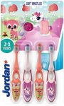 Jordan* Step 2 Kids Toothbrush, 3-5 Years, Soft Bristles, BPA Free (4 Pack) Pink