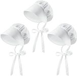 ZJoey 3 Pcs White Mob Cap Costume Pioneer Bonnet Women's Colonial Bonnet Grandma Night Hat Accessories with Adjustable Straps(3 Pcs White)