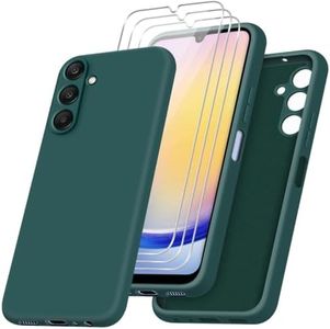 Funda para Samsung Galaxy A25 5G con Tres Cristal Templado Protector de Pantalla, Verde Suave Líquido Silicona Protectora Carcasa para Samsung Galaxy A25 5G 6.5"