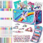 Auney Arts and Crafts for Kids age 3 4 5 6 7 8 9 10 +,60pcs Fruit Scented Markers Colouring Set with Pencil Case,Crayons,Glitter Gel Pen,Colored Pens,Unicorn Gifts for Girls Toys 3-12 Year Old