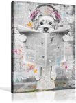 ENTANUB Dog Wall Art for Bathroom, Funny Animal Canvas Print Painting for Bedroom, Black and White Pictures Decor, Size 12x16 Inches