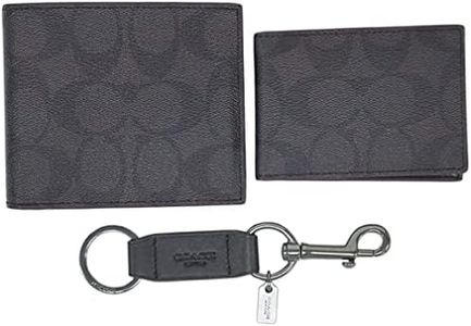 Coach Men's 3 in 1 Wallet With Coach Signature Print Gift Set, Style F41346, Black, Black/Black/Oxblood, 3 in 1 Wallet With Coach Signature Print Gift Set