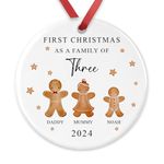 Personalised First Christmas as a Family of Three Ceramic Bauble, Custom Family Of 3 Xmas Ornament, New Baby Gift, New Parents Gift, Baby's First Christmas Keepsake, Tree Decoration