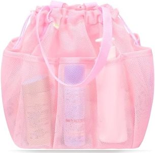 famichan Mesh Shower Caddy Portable with Drawstring, Dorm Room Essentials for College Students Girls, Large Shower Bag for Camping,Swimming,Gym,Travel,Bathroom - Pink