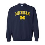 NCAA Arch Logo, Team Color Crewneck, College, University, Michigan Wolverines Navy, Medium