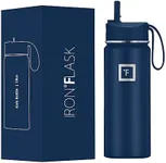 IRON °FLASK Kids Water Bottle - Straw Lid, 20 Name Stickers, Vacuum Insulated Stainless Steel, Double Walled Tumbler Travel Cup, Thermos Mug - Twilight Blue, 18 Oz