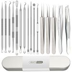 Pimple Popper Tool Kit, Blackhead Remover, 16 PCS Professional Stainless Tweezers Acne Tools Comedone Extractor Pimple Needle Tool for Blemish Whitehead Ingrown Hair Cyst Removal Beauty Tools for Face