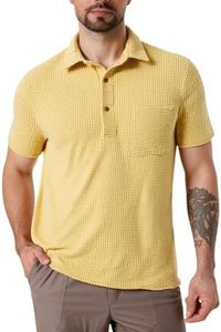 PAODIKUAI Men's Retro Short Sleeve Corduroy Shirt Casual Button Down Shirts (A-Polo-Yellow, Large)