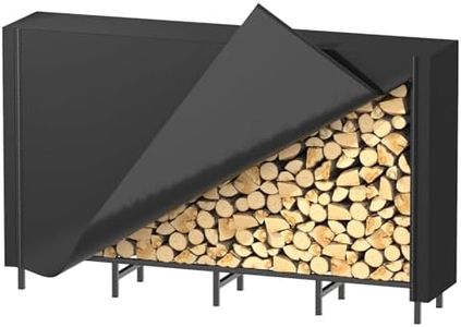 Firewood Rack Outdoor with Cover 5.3ft Firewood Log Rack Indoors Wood Storage Fire Log Holder Adjustable Heavy Duty Fire Wood Racks Fireplace Holder for Patio Waterproof Oxford Fabric, Black