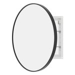 WallBeyond Bathroom Medicine Cabinet with Mirror, 24 Inch Black Round Mirror Medicine Mabinet Wall Mounted with Aluminum Alloy Metal Framed, Surface Mount Medicine Cabinet with Storage