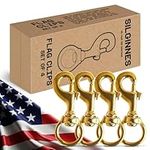 Flag Clips for Rope 4-Pack - Durable 3.2” Bronze Brass Snap Clip with Swivel Eyelet - Best for Flag Poles with Halyard Rope - 4 PCS Flag Pole Clips by Hieno Supplies