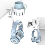 KDD Rotatable Headphone Hanger - 3 in 1 Under Desk Clamp Controller Stand Replaceable Cup Holder - Compatible with Universal Headset, Controller, Cup