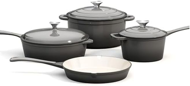 MAISON ARTS 7 Piece Enameled Cast Iron Cookware Set, Induciton Dutch Oven Pot with Lid, Grey Non Toxic Pots and Pans set, PFOA-PFOS Free