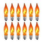 Halloween Flickering Flame Light Bulbs, 12 Pack C7 Orange Flickering Bulbs, 1W E12 Bulbs for Candle Candlesticks, String Lights for Outdoor, Party, Christmas, Halloween