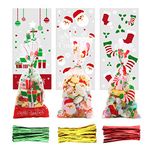 VEYLIN Christmas Cellophane Treat,120 Pack Clear Sweet Bags with 150 Twist Tie for Xmas Party Supplies, 3 Styles