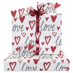 Love Wrapping Paper, Wedding Wrapping Paper With Red Heart and Ribbon, Folded Flat 4 Sheets 50x70 cm Per Sheet For Weddings, Bridal Showers, Engagements, Valentine's Day, Anniversary or Birthday