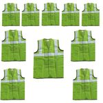 STONIX® Safety Vest With High Visibility for Men Women Construction Lightweight & Comfortable (PACK OF 10, GREEN) Reflective Strips 2 inch And net Febric Material