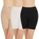 POPKOK Womens Slip Shorts for Under Dresses High Waisted Seamless Panties Anti Chafing Underwear 3 pack(Medium, Black/Nude/White)