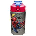 Zak Designs Stainless Steel One Hand Operation Lid and Built-in Carrying Loop Water Bottle with Straw Spout is Perfect for Kids (15.5 oz, BPA Free), 1 Count (Pack of 1), Marvel Comics ,Spiderman SS