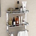 Plantex Shelf for Bathroom Organizer/Stainless Steel Bathroom Items with Towel Holder/Towel Rod & Hooks/Bathroom Fittings Accessories Set (3-Tier, Chrome)