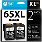 Smart Ink Remanufactured Ink Cartridge Replacement for HP 65 XL 65XL (2 Black Combo Pack) use with DeskJet 2620 2625 2630 2635 2655 3700 3720 3730 3735 3755 Envy 5010 5010 5020 5030 5052 5055