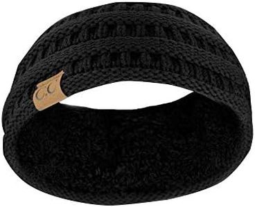 C.C Soft Stretch Winter Warm Cable Knit Fuzzy Lined Ear Warmer Headband, Black Ribbed