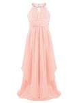 Freebily Children Wedding Bridesmaid Flower Girl Dress Sleeveless Sequins Halter Neck Dance Party Ball Gown Light_Pink 15-16 Years