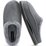 KuaiLu Mens Momery Foam Clog Slippers Comfy Handmade Stitch Microsuede Slip-on House Shoes With Arch Support Warm Faux Fur Lined Rubber Sole Indoor Outdoor Grey Size 13