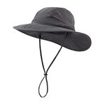 Home Prefer Mens Wide Brim Sun Hat UPF50+ Fishing Hat with String Summer Beach UV Protection Hat Dark Grey