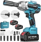 Seesii Brushless Power Impact Wrench, Cordless, 1/2 inch Max High Torque 479 Ft-lbs(650Nm), 3300RPM w/ 2x 4.0 Battery, 6 Sockets,9 Drill,6 Screws for Car Home, WH700