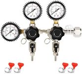 CGA-320 Dual Output Co2 Regulator, Triple Gauge Beer Keg Co2 Regulator for Kegerator with 0-60 PSI Working Pressure 0-3000 PSI Tank Pressure Kegerator Regulator with Safety Relief Valve & Hose Clamps