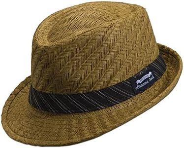 Panama Jack Weaved Toyo Fedora with Striped Black Band (Brown, Medium)