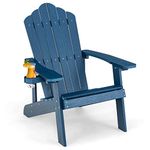 COSTWAY Adirondack Chair, Weather Resistant HIPS Garden Chair with Movable Cup Holder, Outdoor Armchair Adirondack Lounger Patio Chair Furniture for Fire Pit, Beach, Deck and Poolside (Navy)