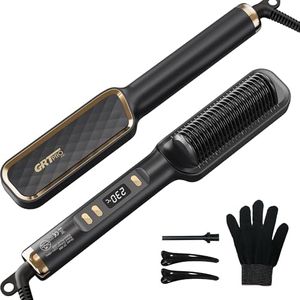 Hair Straightener Brush, Ceramic Hair Straighteners and Straightening Brush 2-in-1 for Women,PTC Ceramic Hot Anti-Scald, Fast Heating, 30 Temperature Settings (80℃~230℃) LED Display for Women (Black)
