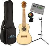 Lanikai SPST-C Solid Spruce Top Morado B/S Concert Ukulele Bundle w/Bag, Stand, Tuner, and Cloth